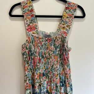 Anthropologie Multicolor Floral Smocked Tank Top